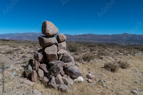 Argentina - Jujuy - Apacheta. Montículos de piedras, en honor a la Pachamama. photo