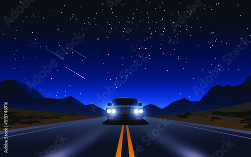 driving on the highway. highway and starry night