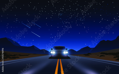 driving on the highway. highway and starry night