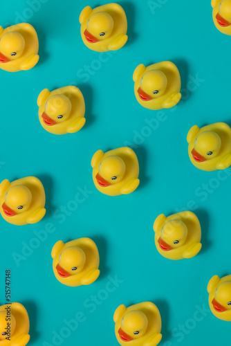 Fototapeta Naklejka Na Ścianę i Meble -  yellow rubber duck in blue color background 
