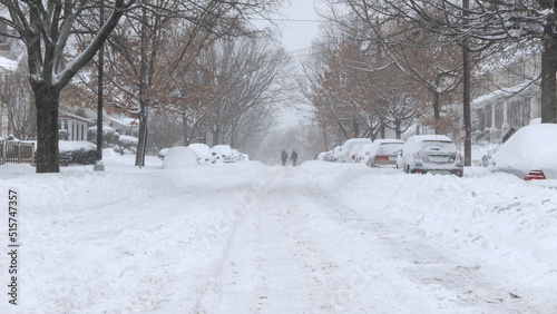 Streets covered by snow during a snow storm in Washington DC NW.