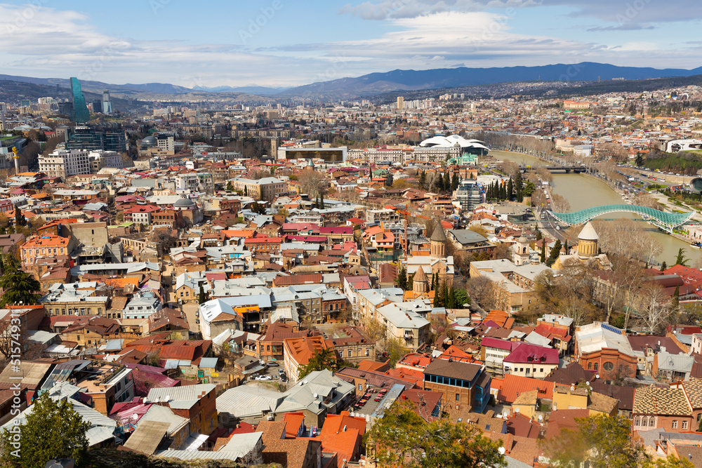 Panorama of the historical center of Tbilisi, opening from the Narikala fortess in Georgia