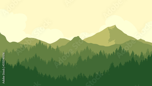 landscape of mountain trees  with clouds and sky as background.
