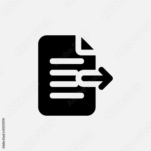 Export document icon in solid style about text editor, use for website mobile app presentation
