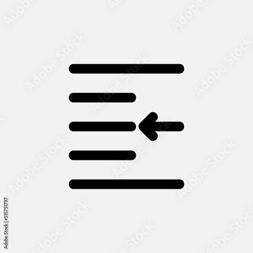 Left indent icon in solid style about text editor, use for website mobile app presentation