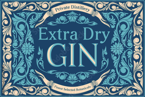 Dry gin - ornate vintage decorative label