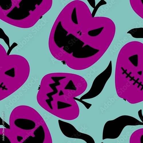 Halloween cartoon angry apples seamless pattern for clothes print and wrapping paper and notebooks and kids