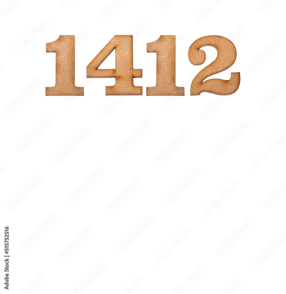 Number 1412 in wood, isolated on white background Number 1412 in wood, isolated on white background
