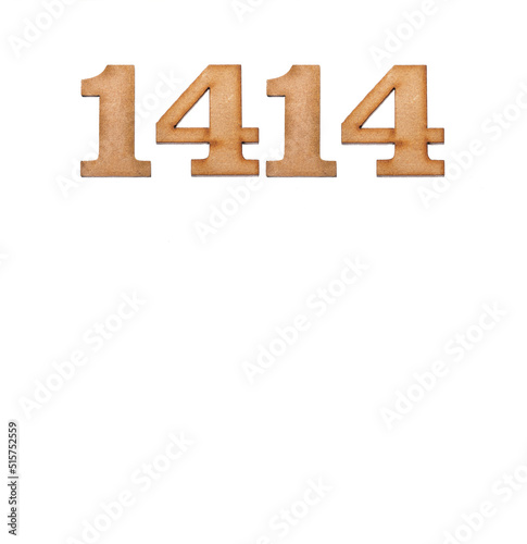 Number 1414 in wood, isolated on white background