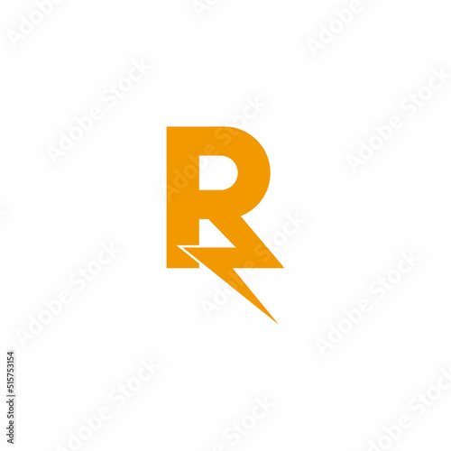 letter r thunder shape simple technology power symbol logo vector