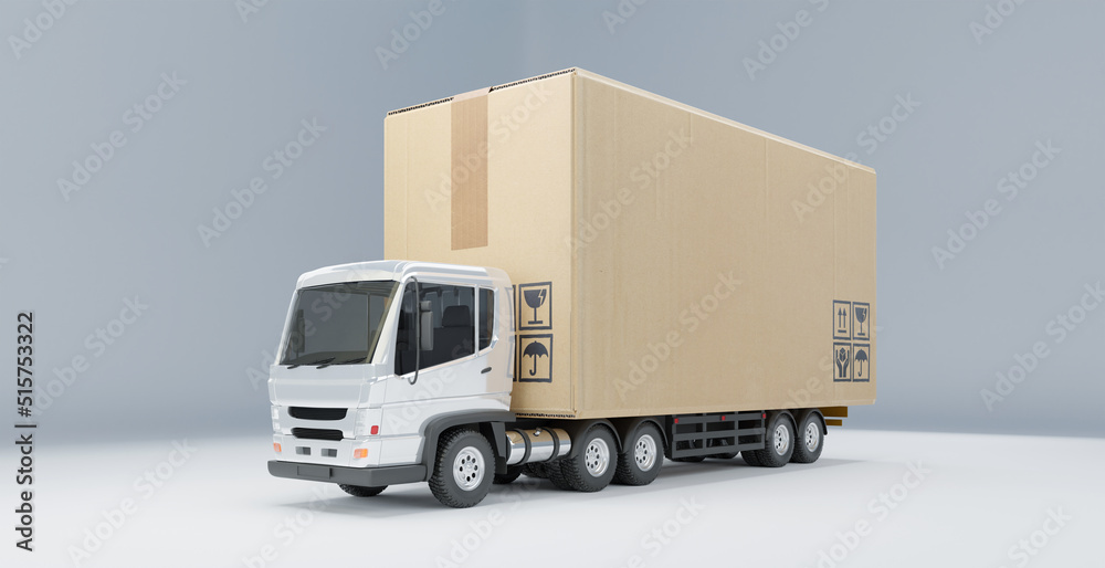 My own design Cargo Truck with big cardboard box package ready to be delivery My own design Cargo Truck with big cardboard box package ready to be delivery