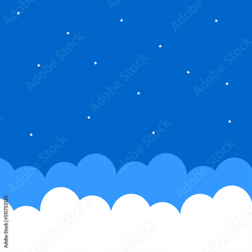 Clouds and stars in the blue sky. Cute background in cartoon style.