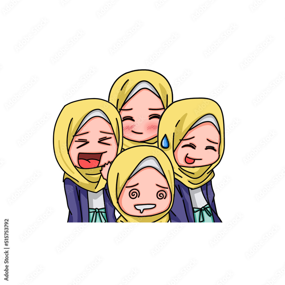 Illustration of young muslim women wearing hijab