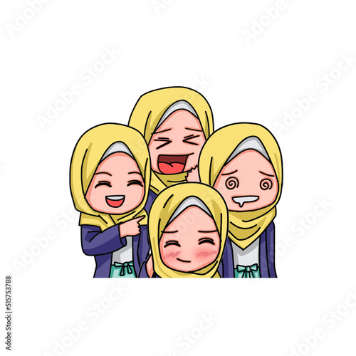 Illustration of young muslim women wearing hijab