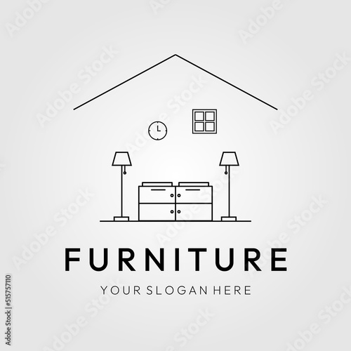furniture logo line art, icon and symbol, with emblem vector illustration design