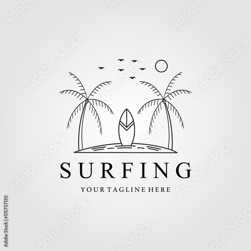 Photography surfing logo line art, icon and symbol vector illustration design