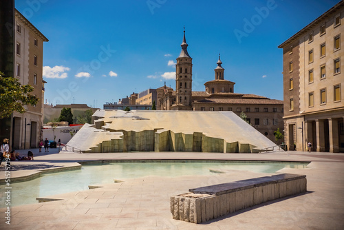 Spanish Fountain (Fuente de la Hispanidad) in Zaragoza downtown, Aragon, Spain