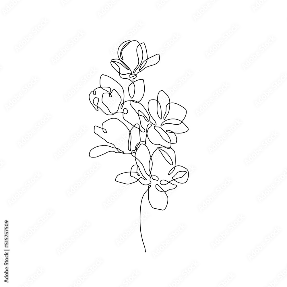 One Line Vector Drawing of Flower. Botanical Modern Single Line Art, Aesthetic Contour. Perfect for Home Decor, Wall Art Posters, or t-shirt Print, Mobile Case. Continuous Line Drawing 