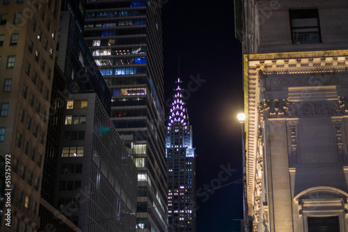 New York City, New York, USA - December 22 2021: Chrysler Building at night. Historical building New York.