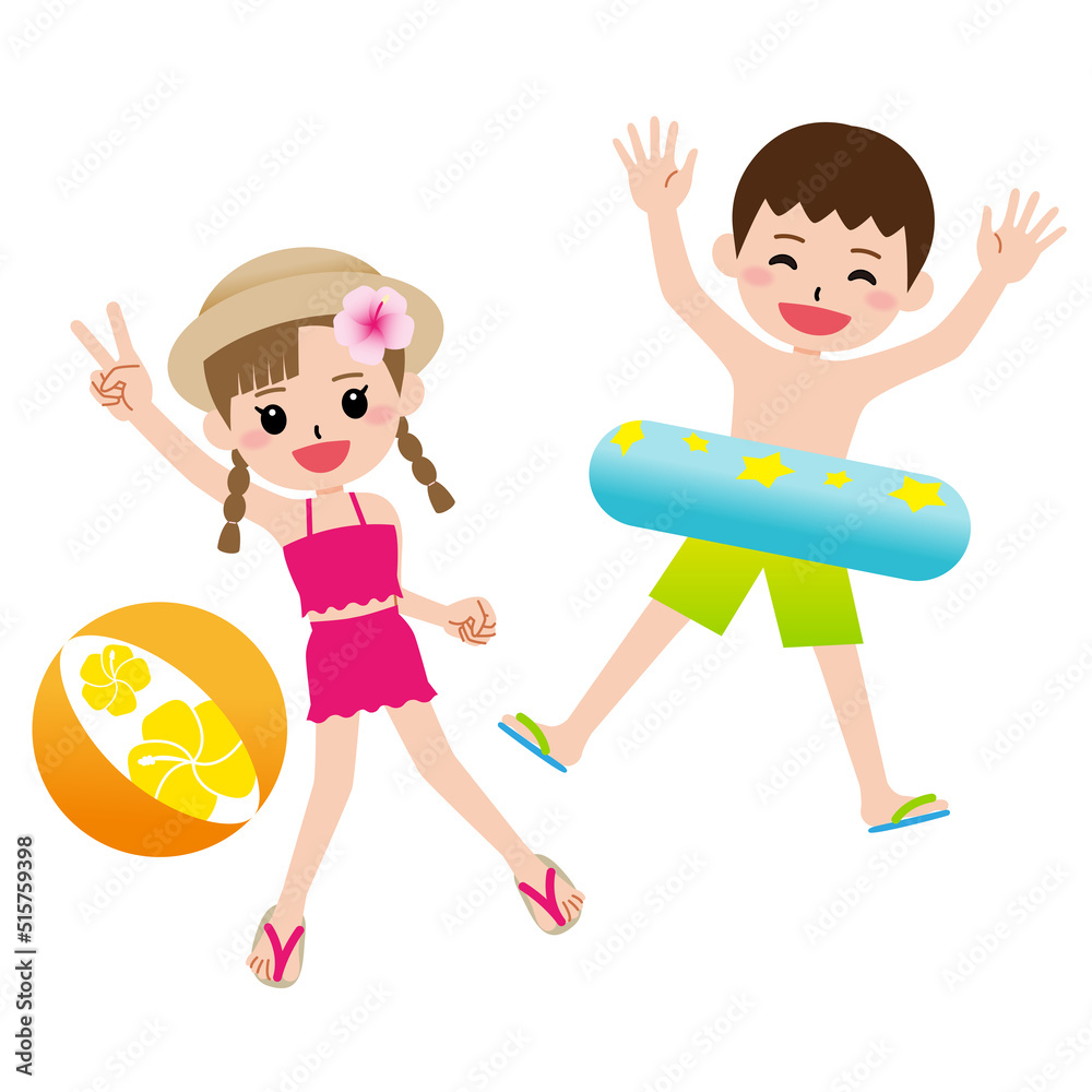 夏を楽しむ水着姿の子供たち 夏を楽しむ水着姿の子供たち