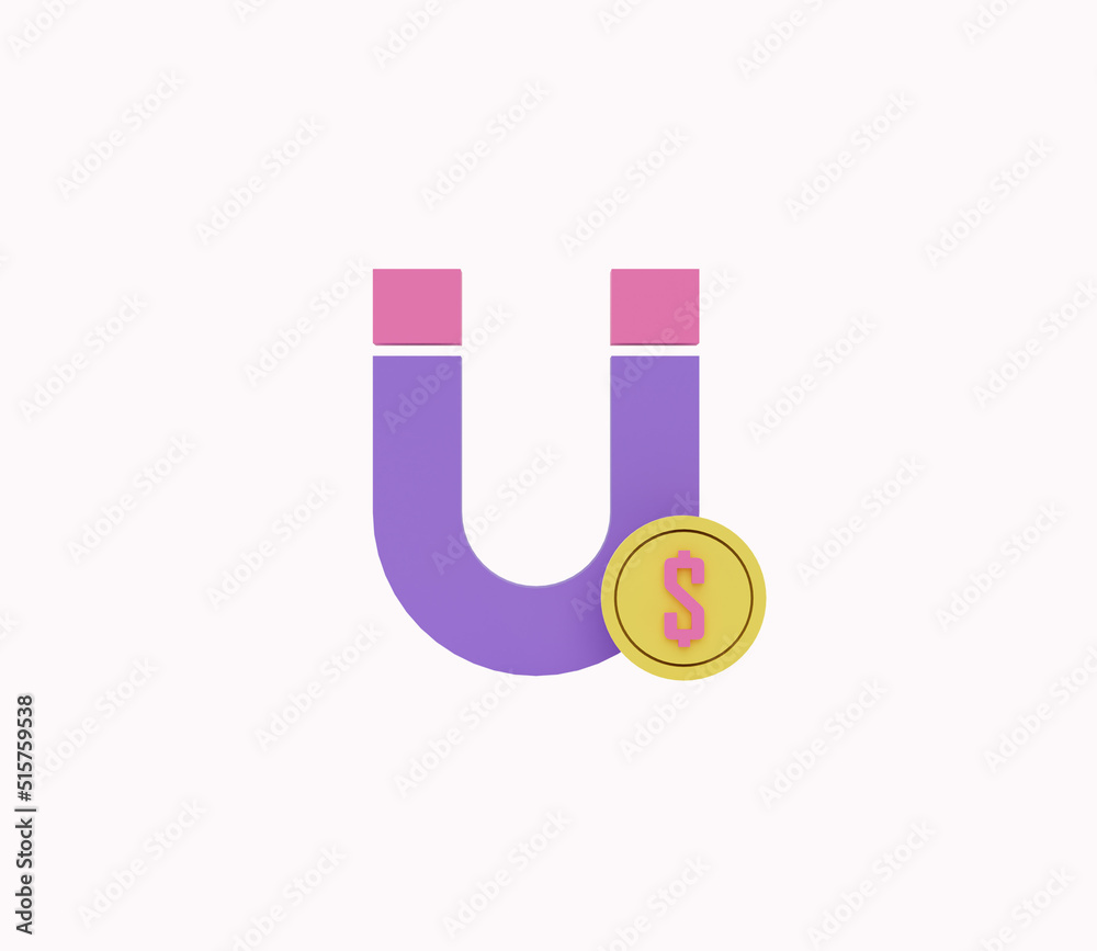 3D magnet and dollar coin icon. 3d render illustration 3D magnet and dollar coin icon. 3d render illustration