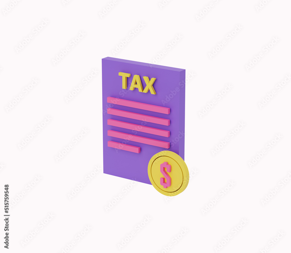 3D tax papper and dollar coin icon. 3d render illustration 3D tax papper and dollar coin icon. 3d render illustration