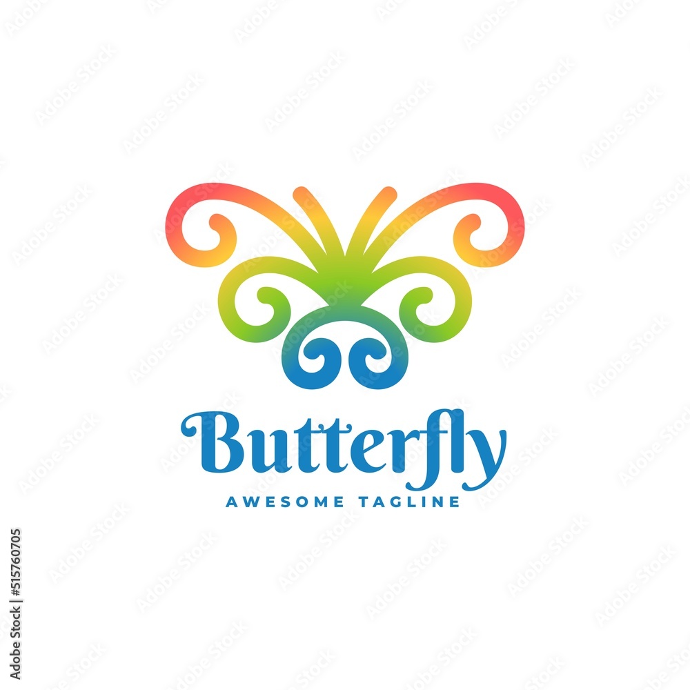 Vector Logo Illustration Butterfly Gradient Line Art Style.