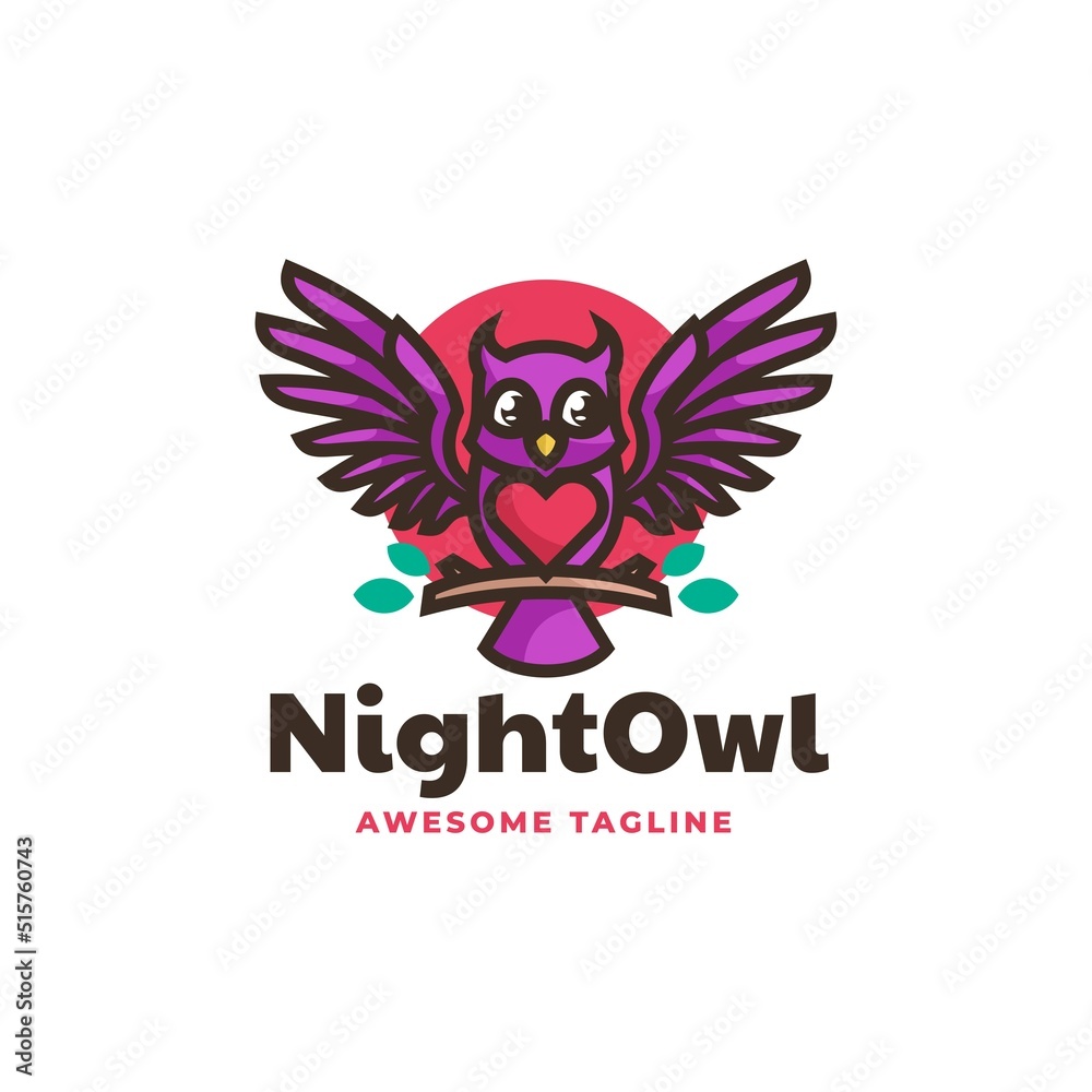 Vector Logo Illustration Owl Simple Mascot Style.