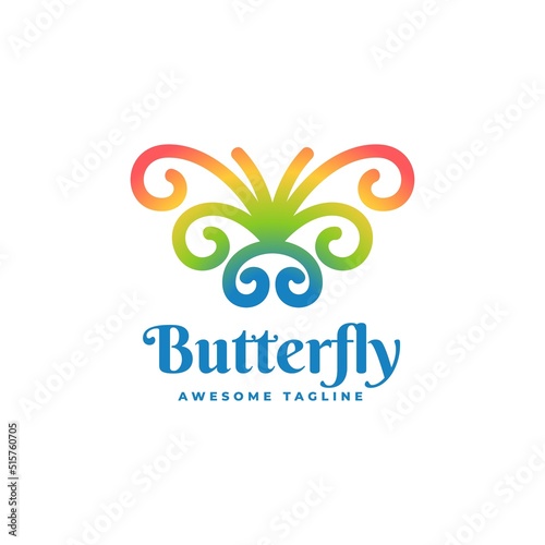 Vector Logo Illustration Butterfly Gradient Line Art Style.
