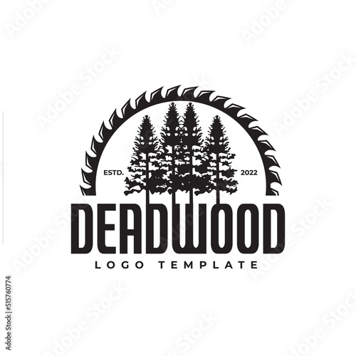 Sawmill emblem tree design logo for carpenters, carpenters, lumberjacks, sawmill services.