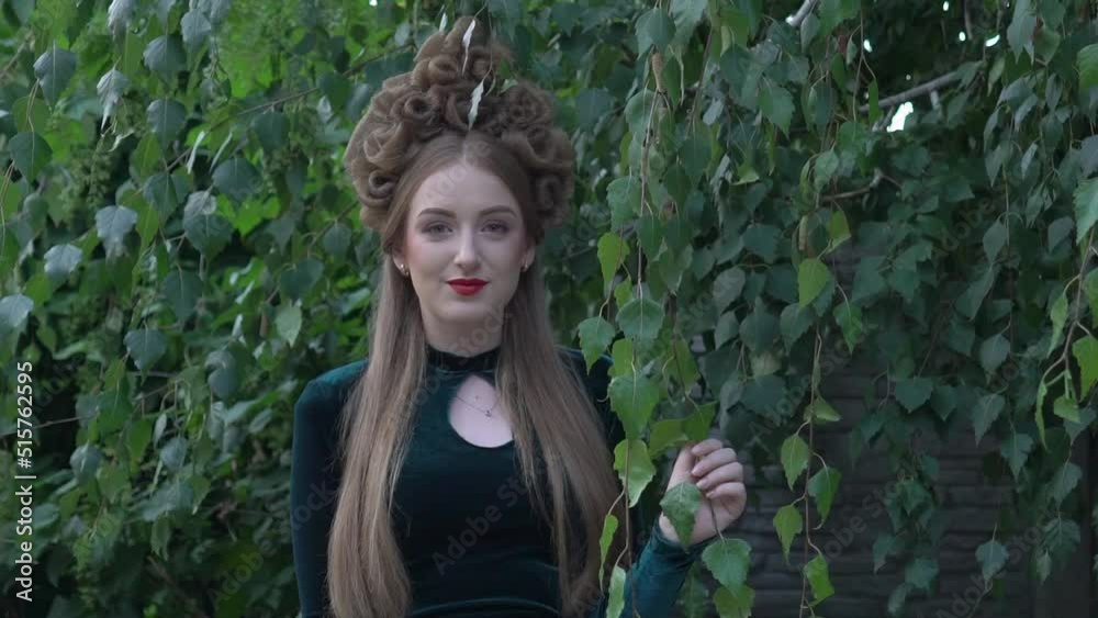 Slow Motion Fantasy fairytale Girl in garden Slow Motion Fantasy fairytale Girl in garden