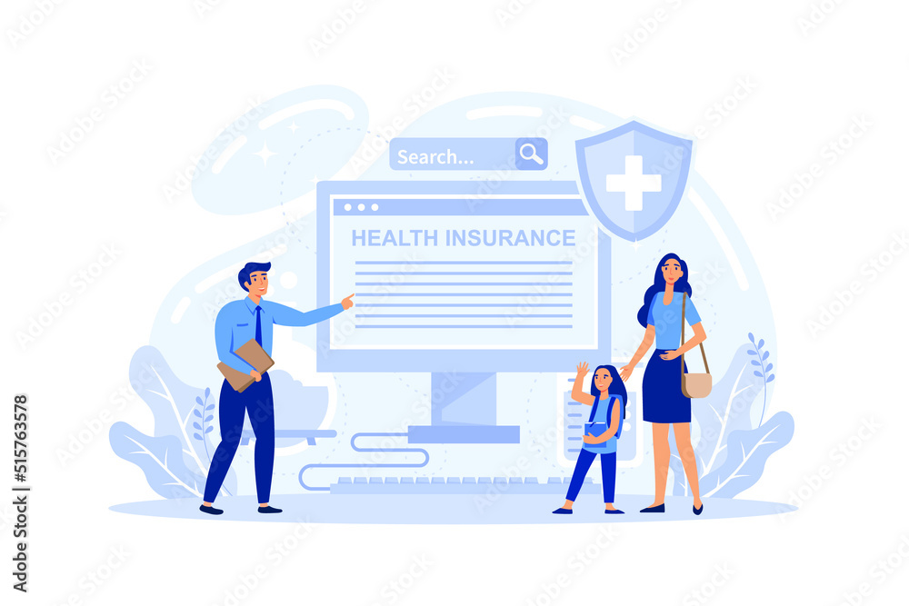 Health insurance concept. Vector illustration. Medical insurance and tiny doctors. Modern flat design graphic elements for websites, web pages, templates, infographics, banners Health insurance concept. Vector illustration. Medical insurance and tiny doctors. Modern flat design graphic elements for websites, web pages, templates, infographics, banners
