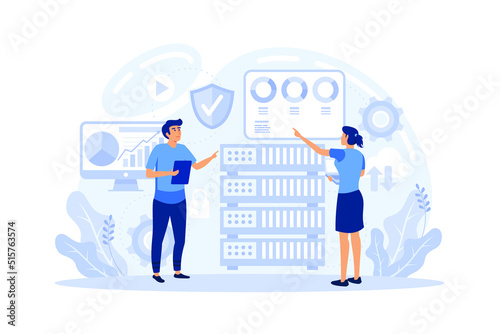 Cloud computing Concept for web page, banner, presentation, social media, documents, cards, posters. Vector illustration devices connected onto a cloud data storage, Web Technology © Alwie99d