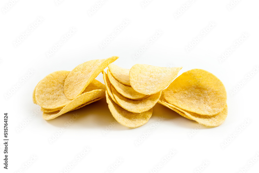 Group of potato chips isolated on white background. Group of potato chips isolated on white background.