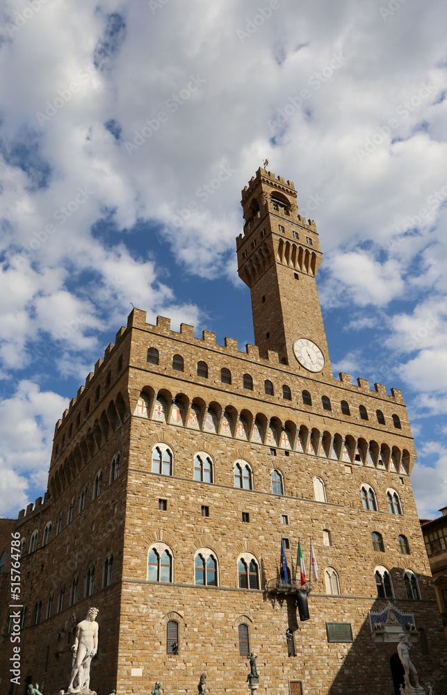 Tower of Old Palace called PALAZZO VECCHIO in the Signoria Square in Florence in Italy