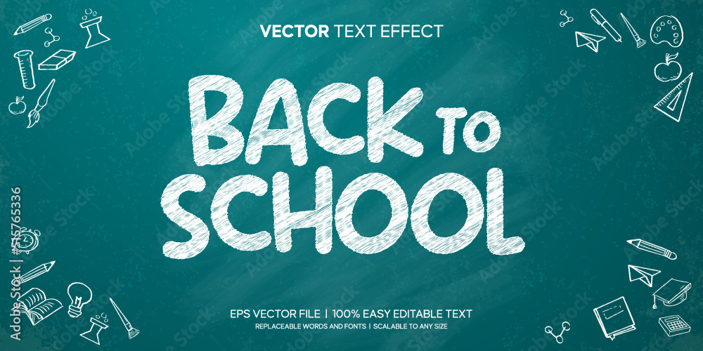back to school chalk on board editable text effect - obrazy, fototapety, plakaty 