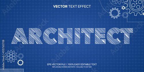sketch paper blueprint architect engineer editable text effect