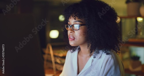 Wallpaper Mural Young business woman checking and sending emails online on a desktop computer while working late in an office alone. One serious female corporate designer searching internet for new ideas at night Torontodigital.ca