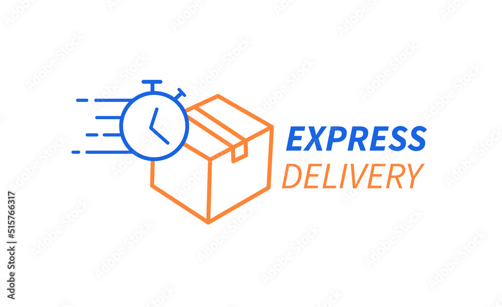 Obraz premium Express delivery with Stopwatch and Cardboard box icon. Online shopping concept. Fast shipping