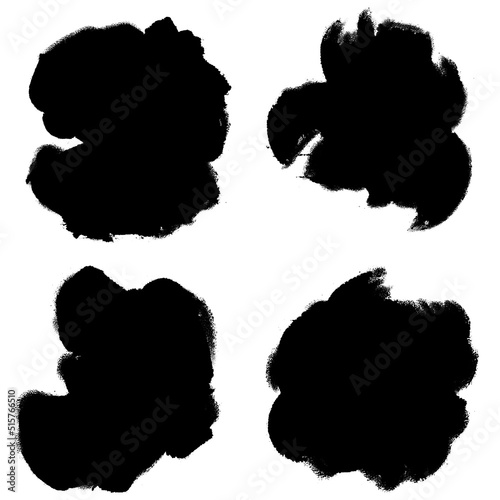 A black uneven spot to create a silhouette. An impression with ragged edges. Isolated on a white transparent background.