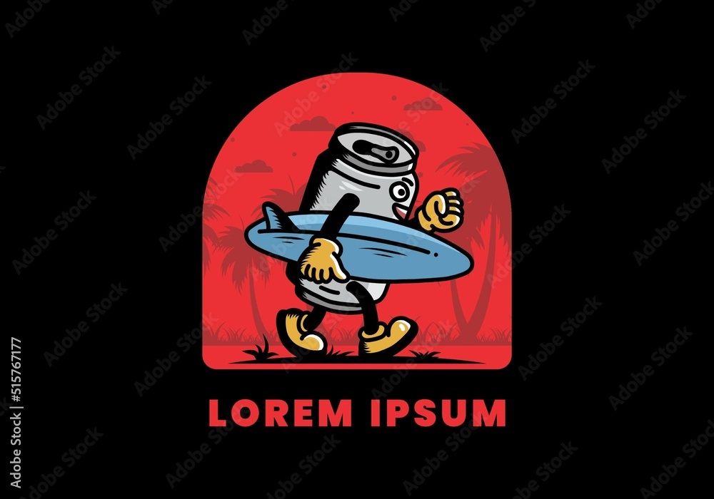 illustration of a drink can holding a surfboard illustration of a drink can holding a surfboard