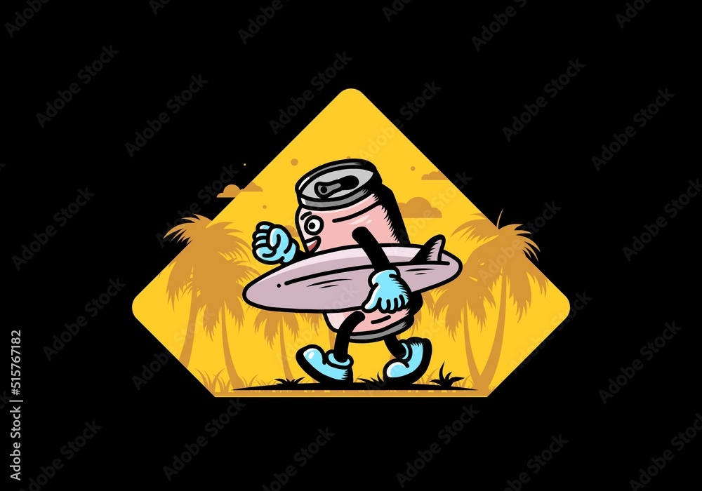 illustration of a drink can holding a surfboard illustration of a drink can holding a surfboard