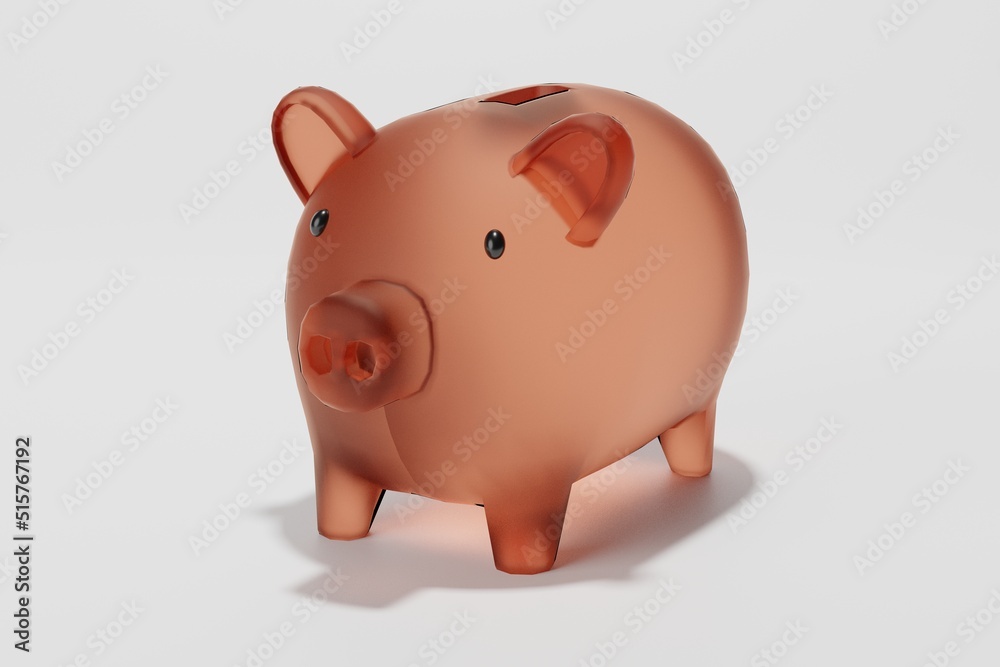 Pink glassy piggy bank on white background. 3d illustration