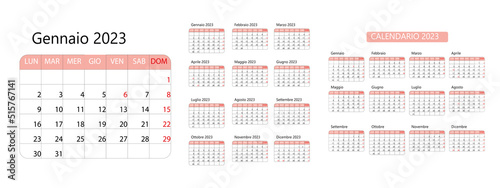 Calendar 2023 on Italian language with italian holidays