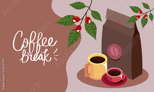 coffee lettering with isometric bag