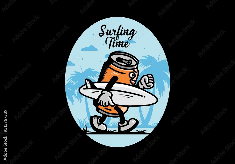illustration of a drink can holding a surfboard illustration of a drink can holding a surfboard
