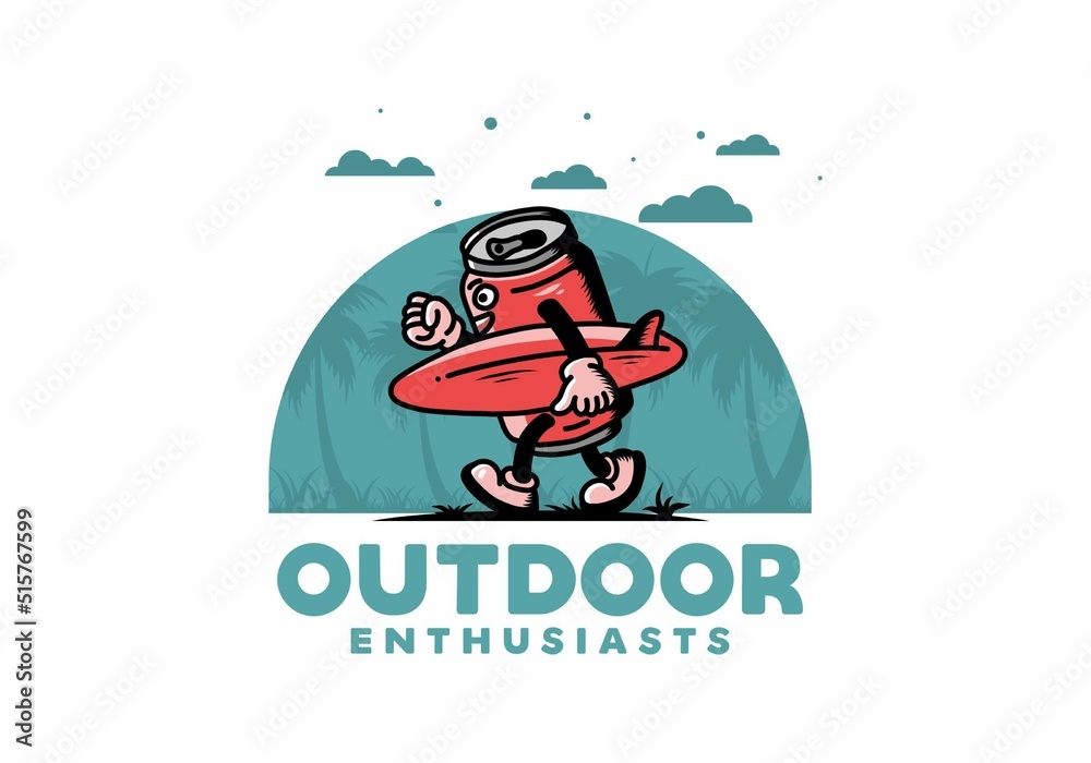 illustration of a drink can holding a surfboard illustration of a drink can holding a surfboard