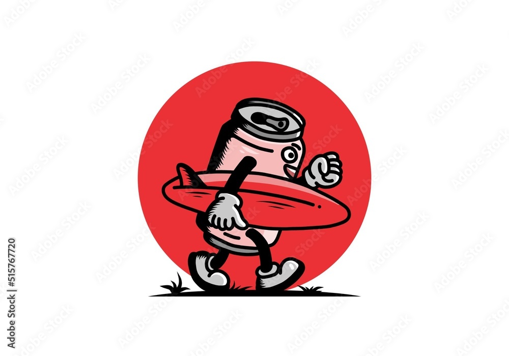 illustration of a drink can holding a surfboard illustration of a drink can holding a surfboard