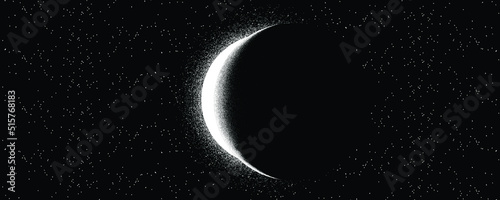 Solar eclipse .Star and planet in space. Futuristic landscape, with noise texture . Night landscape with starry sky .Vector illustration