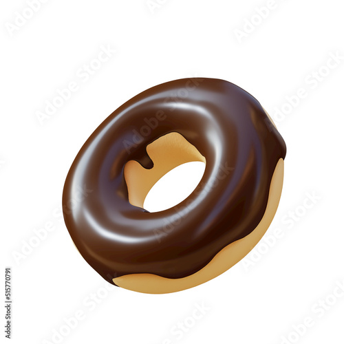 Donut chocolate 3d render , with clipping path , isolated on white  background , 3D Rendering illustration